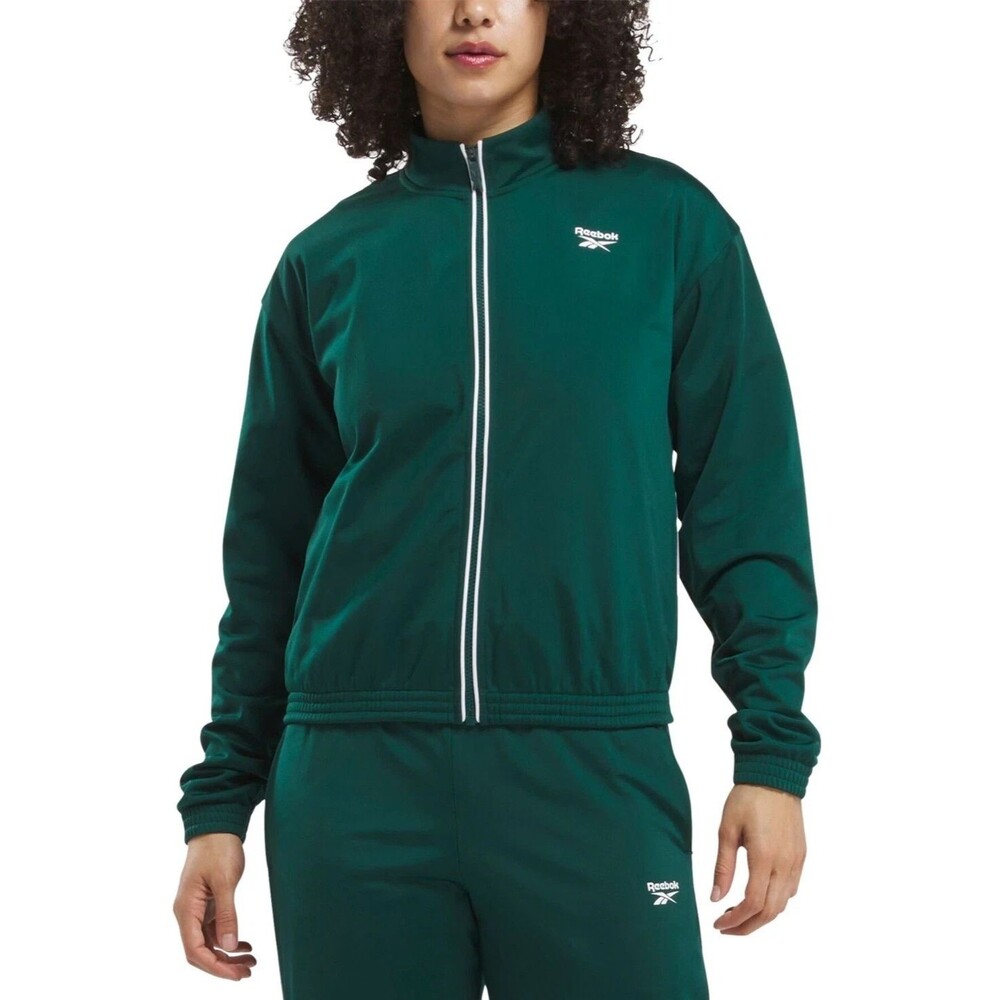 Reebok Women's Identity Back Vector Tricot Track Jacket Dark Green-White Size S